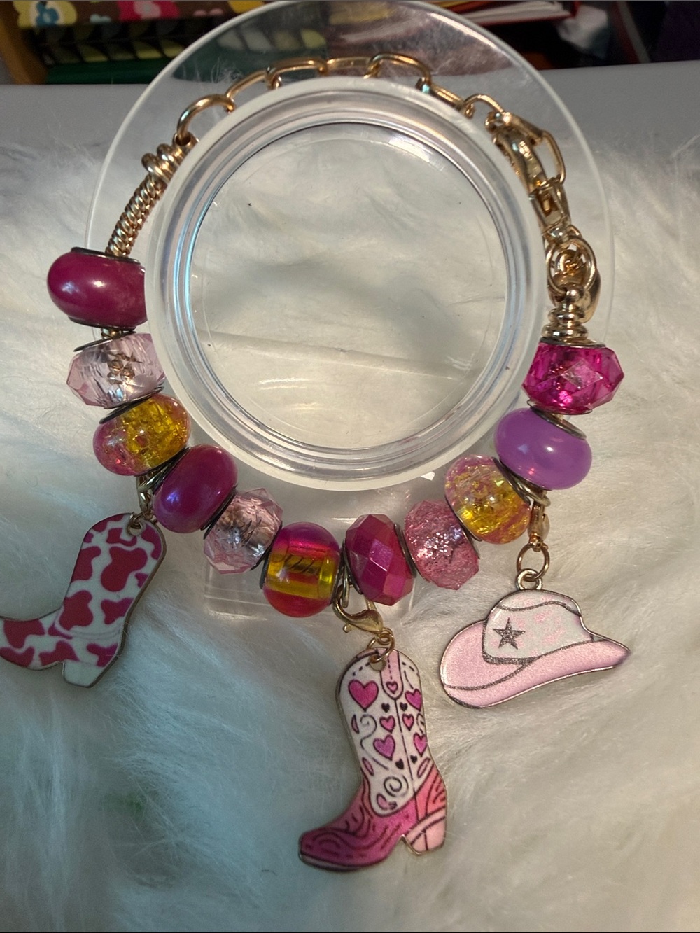 Kids Pink Cowboy Boot & Hat Charm Bracelet